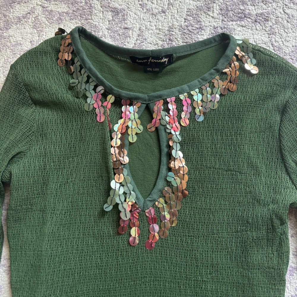 NWT Ann Ferriday mesh sequin top - Picture 2 of 4